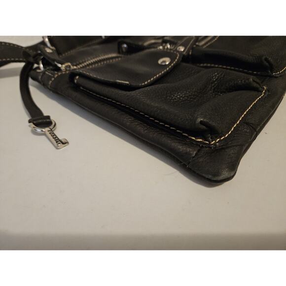 Fossil Multi Pockets Black Leather Crossbody 11x9 - Picture 6 of 10